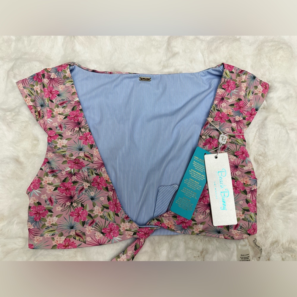 NWT - Beach Bunny Pink Floral Tie-Front Crop